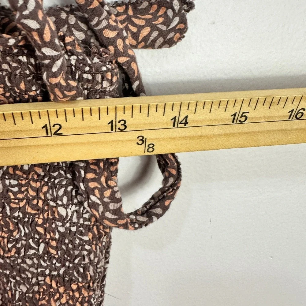 Aerie‎ Smocked Sundress S Brown Boho Cottagecore Coquette Ruffle Hem Tie Strap - Picture 4 of 7